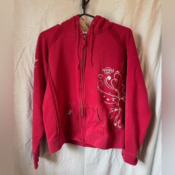 Hard Rock Cafe Other - Hard Rock Cafe Vibrant Red Zip-Up Hoodie